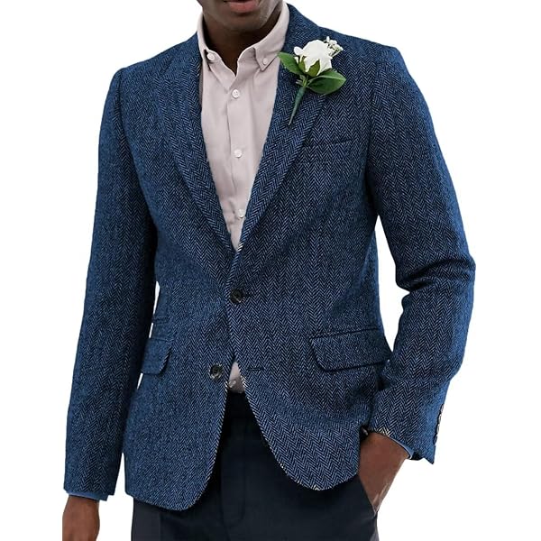 Men's Suit Tweed Blazer Wool Single Breasted Thin Herringbone